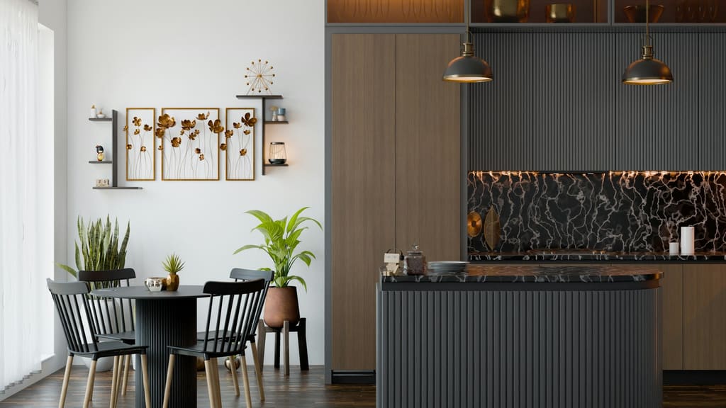 Modern property interior with electrical appliances, illustrative only